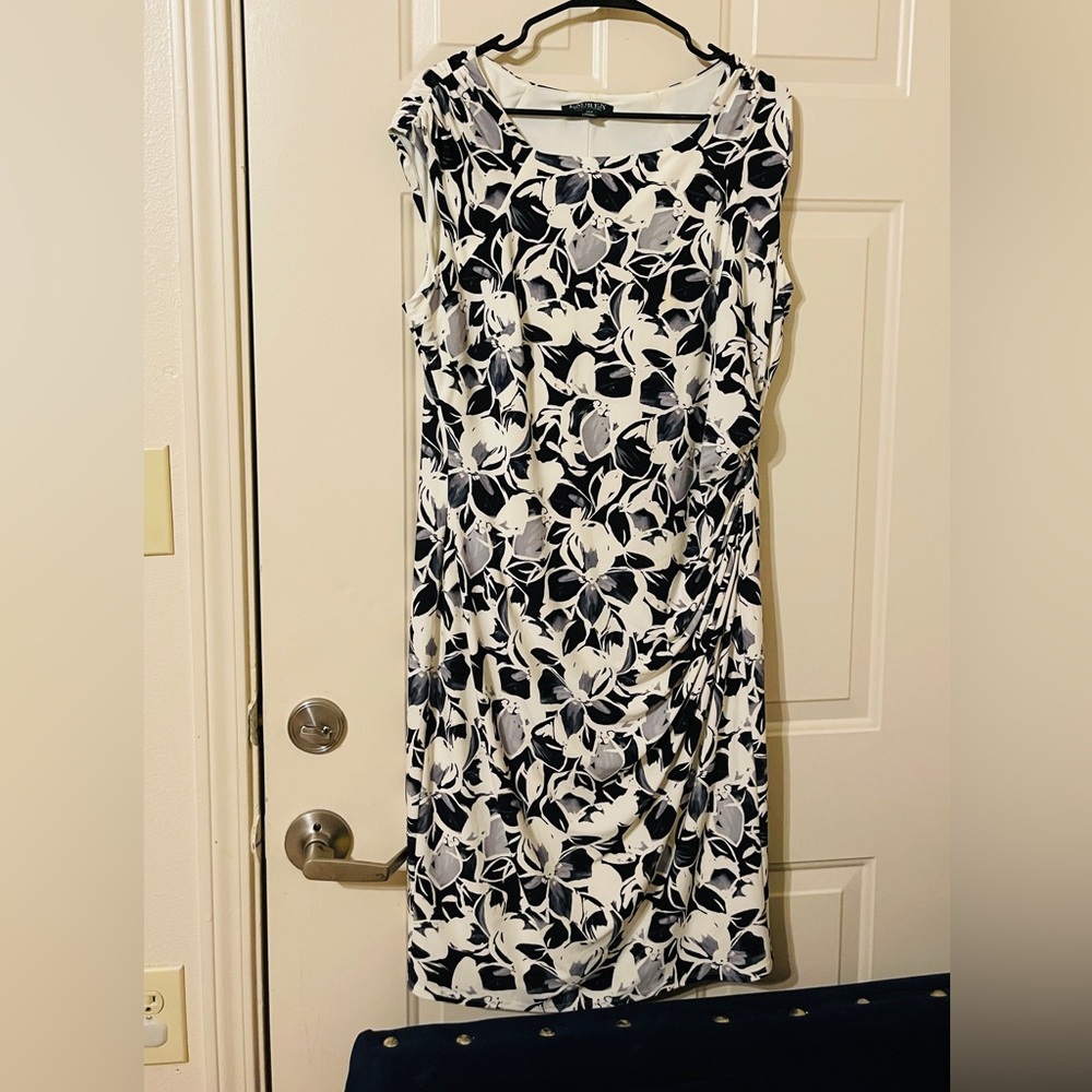 Ralph Lauren Black and White Floral Midi Dress